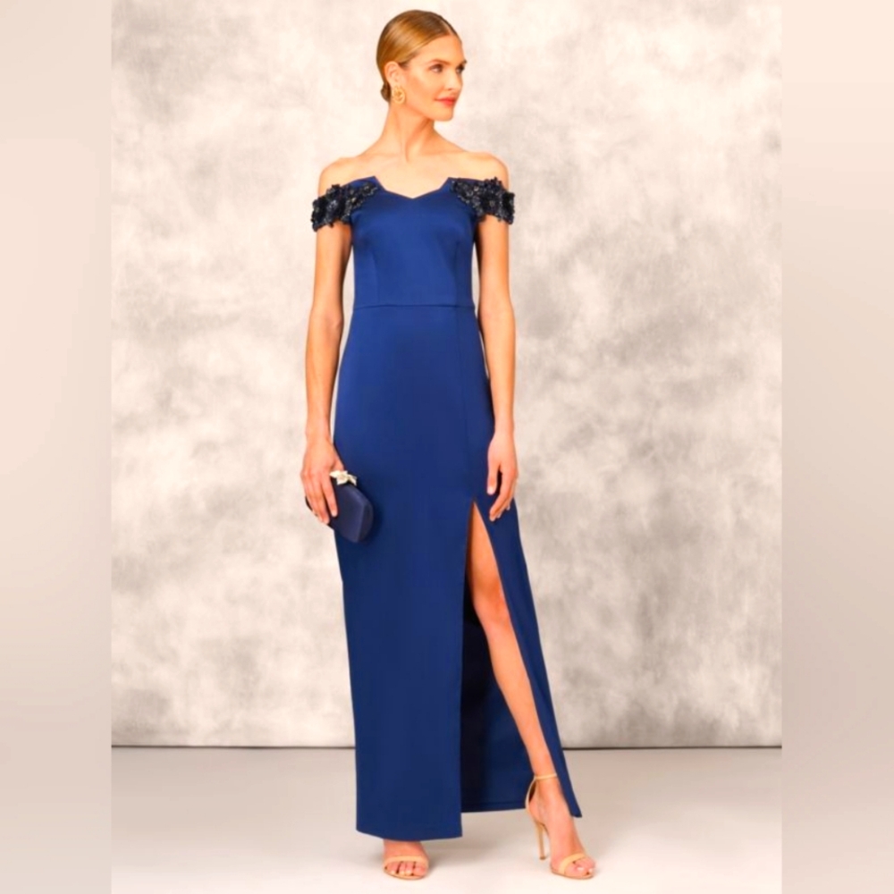 Aidan Mattox- Beaded Off-The-Shoulder Column Gown